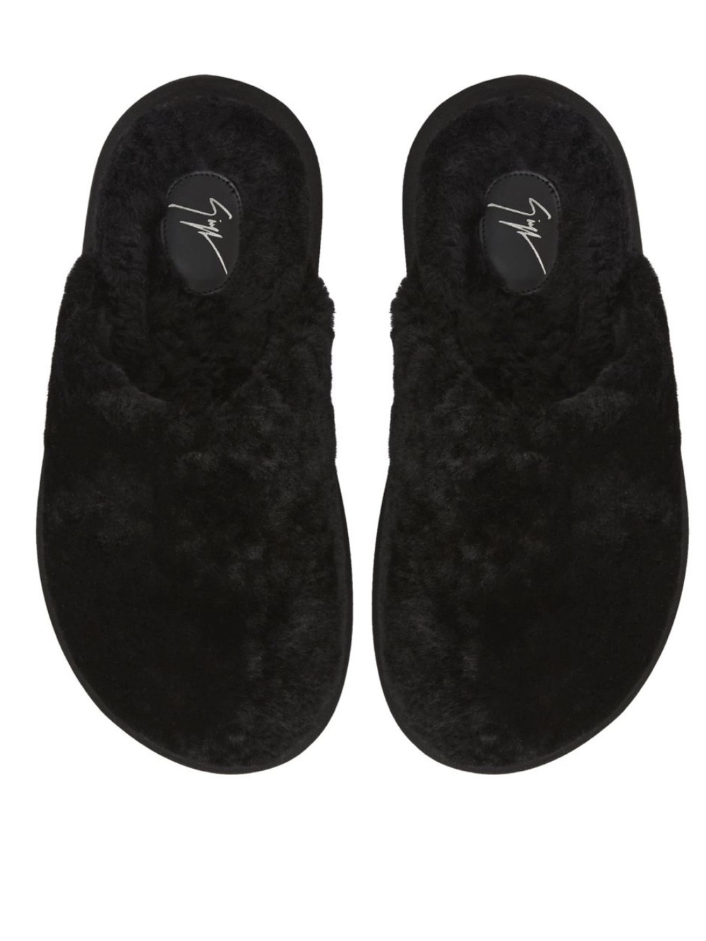 Giuseppe Zanotti Swanilda Black Sheepskin Fuzzy Shearling Slippers